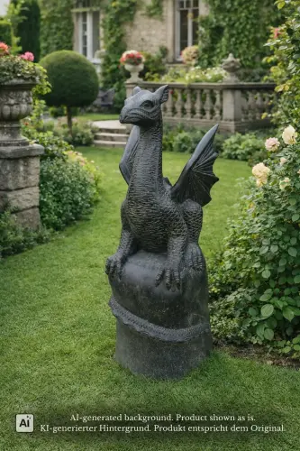 Product image of the product “Sitting dragon on a rock, approx. 152 cm high. Cast stone, handcrafted & colored ”